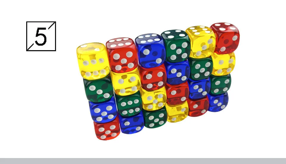 Yernea Acrylic Dice 24Pcs Transparent Color 16mm White Point Dice Set Round Corner Four Color Hexahedron Table Games D6 Club (5)