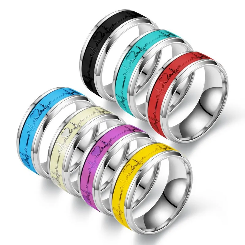 Anillo De Corazón Con Latido Luminoso En Acero Inoxidable - Alianza ECG 8mm, Para Hombres Y Mujeres, Ideal Como Regalo De Pareja