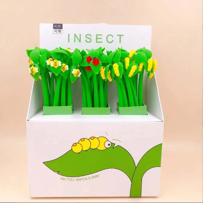 

48 pcs/lot Kawaii Bee firefly Caterpillar Cute 0.5mm Black Ink Pen Stationery Office School Supplies Stationery Gifts