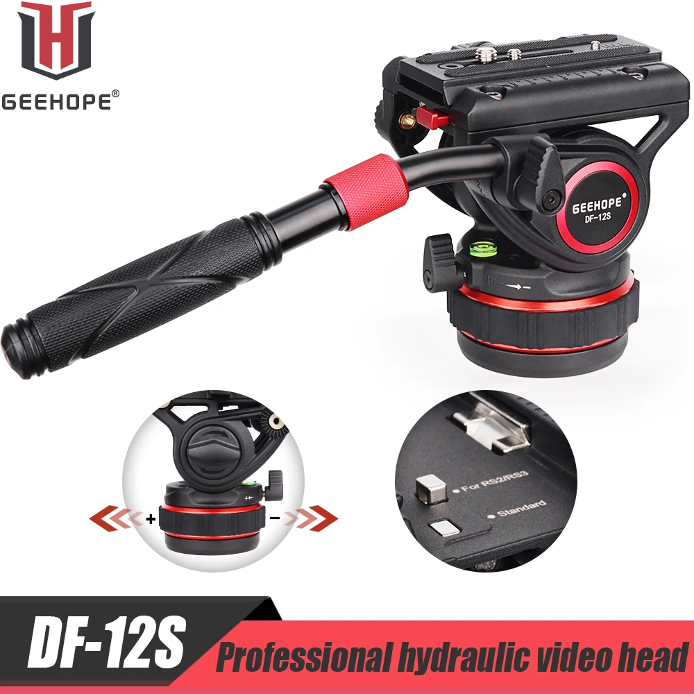 GEEHOPE DF-12S Video Tripod Fluid Head with Stepless Adjustable Pan Damping,Heavy Duty Pan Tilt Head for Manfrotto&DJI RS2/RS3