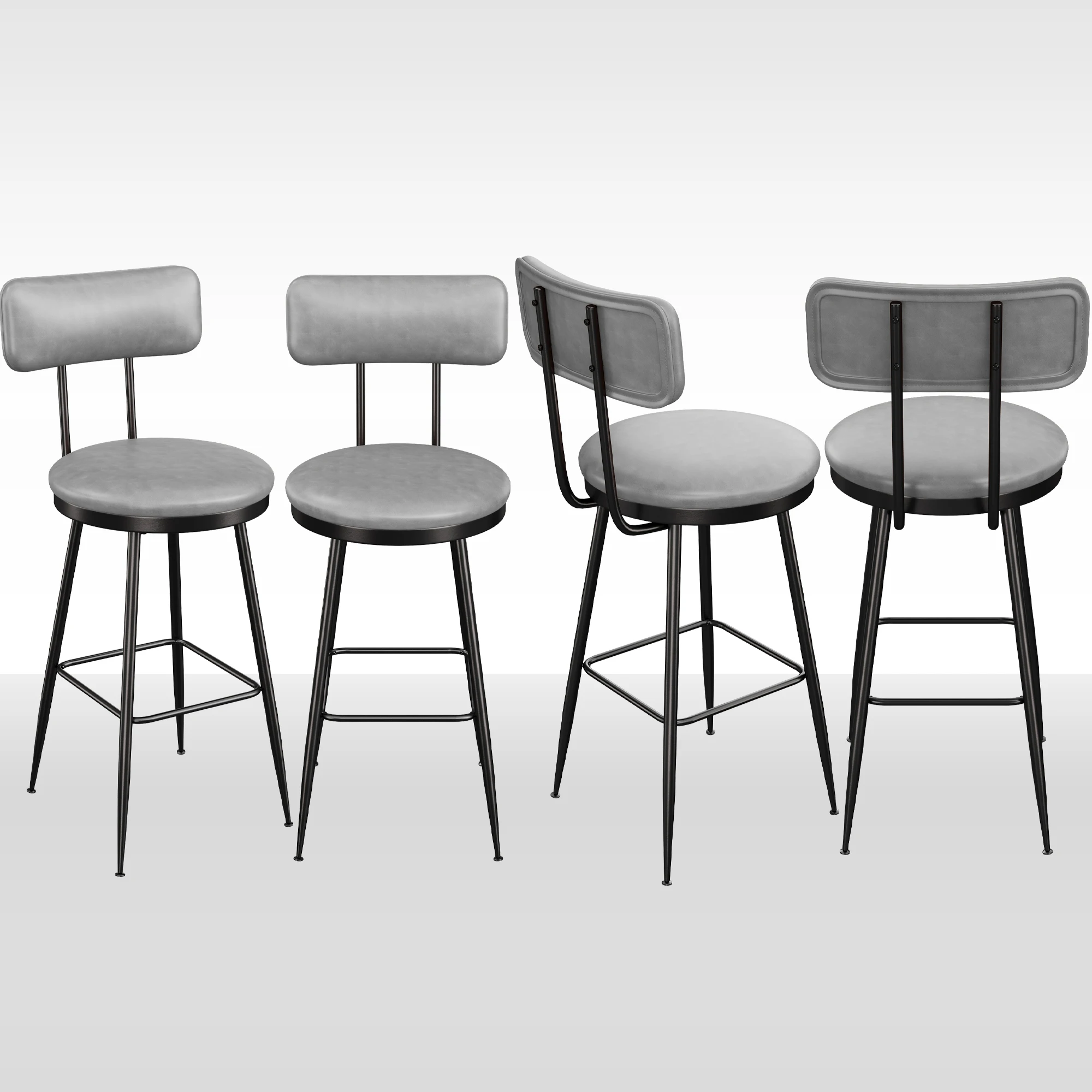 Creahappy Barhocker, 4-teilige Wohnzimmerstühle aus PU-Leder, mit Rückenlehne, geeignet für Küche oder Esszimmer – Dunkelgrau – Detail 5