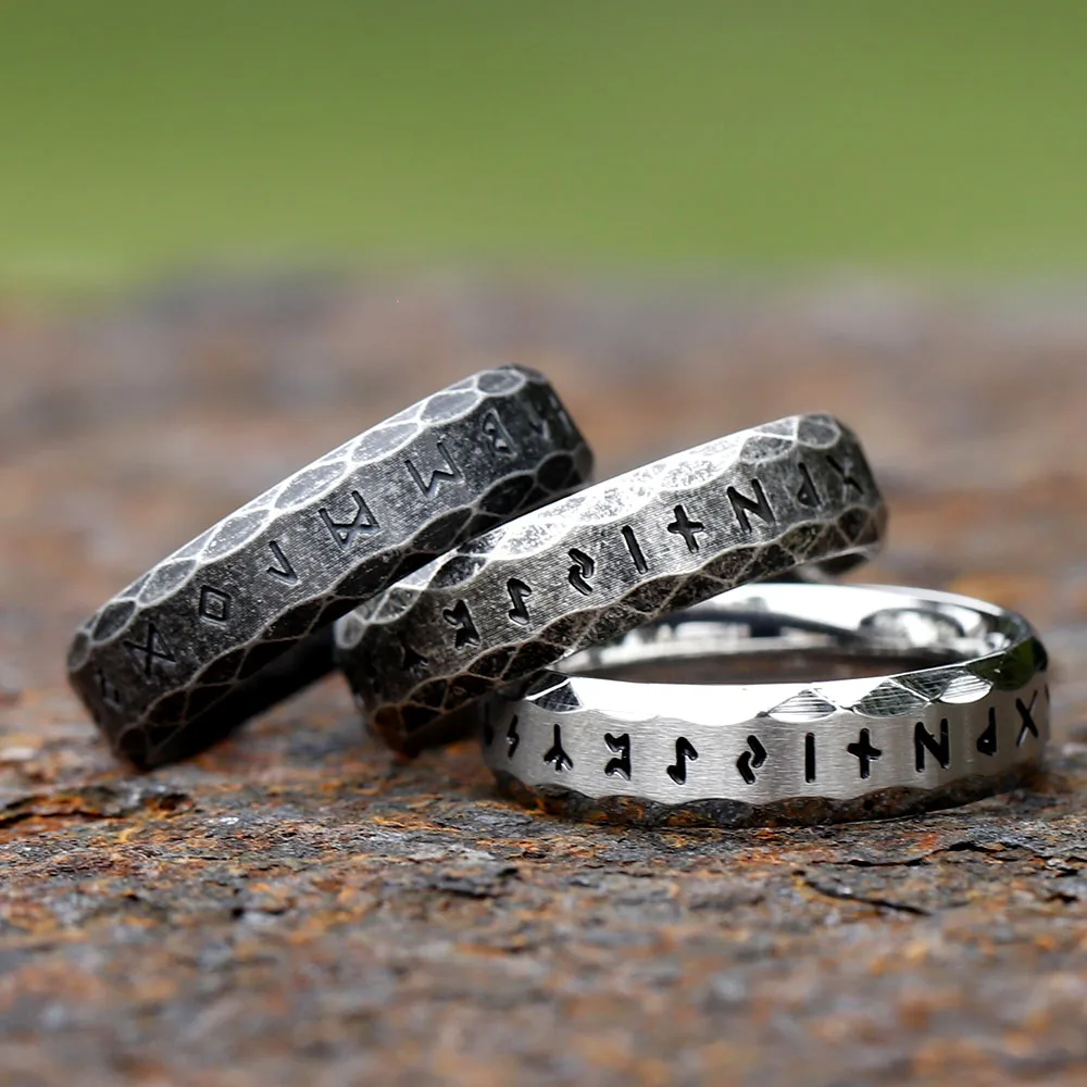 2023 6MM Stainless steel Ring Punk Style Antique Retro Male Jewelry Viking Ring Female Amulet Vintage Norse Rune Rings For Women