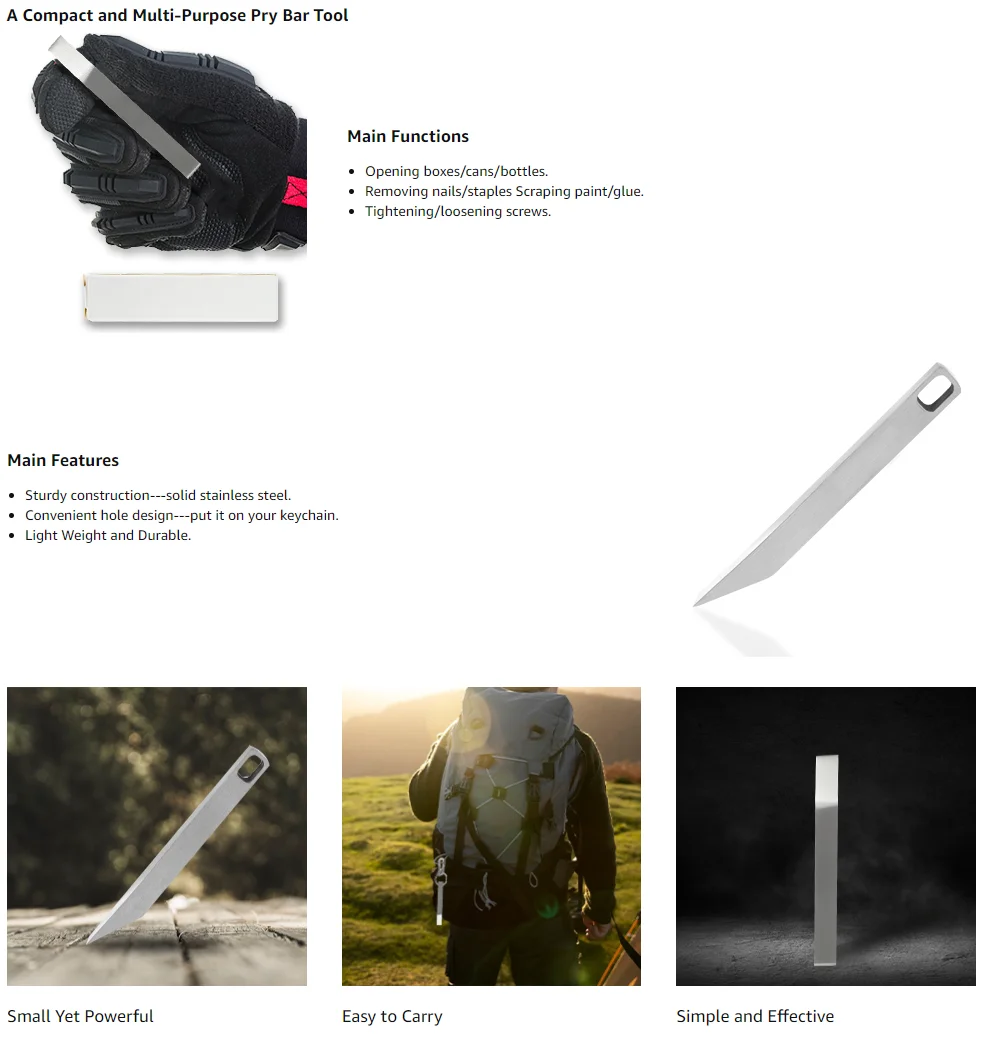 Robuster Schlüsselanhänger, Hebelstange, EDC-Hebelstange für jeden Tag, kleiner Edelstahl-Schlüsselanhänger, Multitool, Hebelstange für Schlüssel – Detail 2