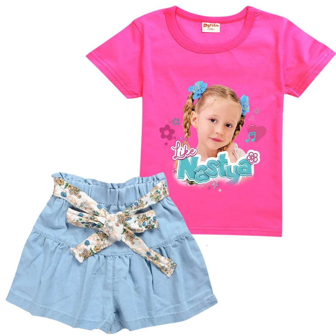 

Cute Like Nastya Show Clothes Kids Short Sleeve T-shirt and Big Bow Skirts 2pcs Set Baby Girls Princess Outfits Children's Sets