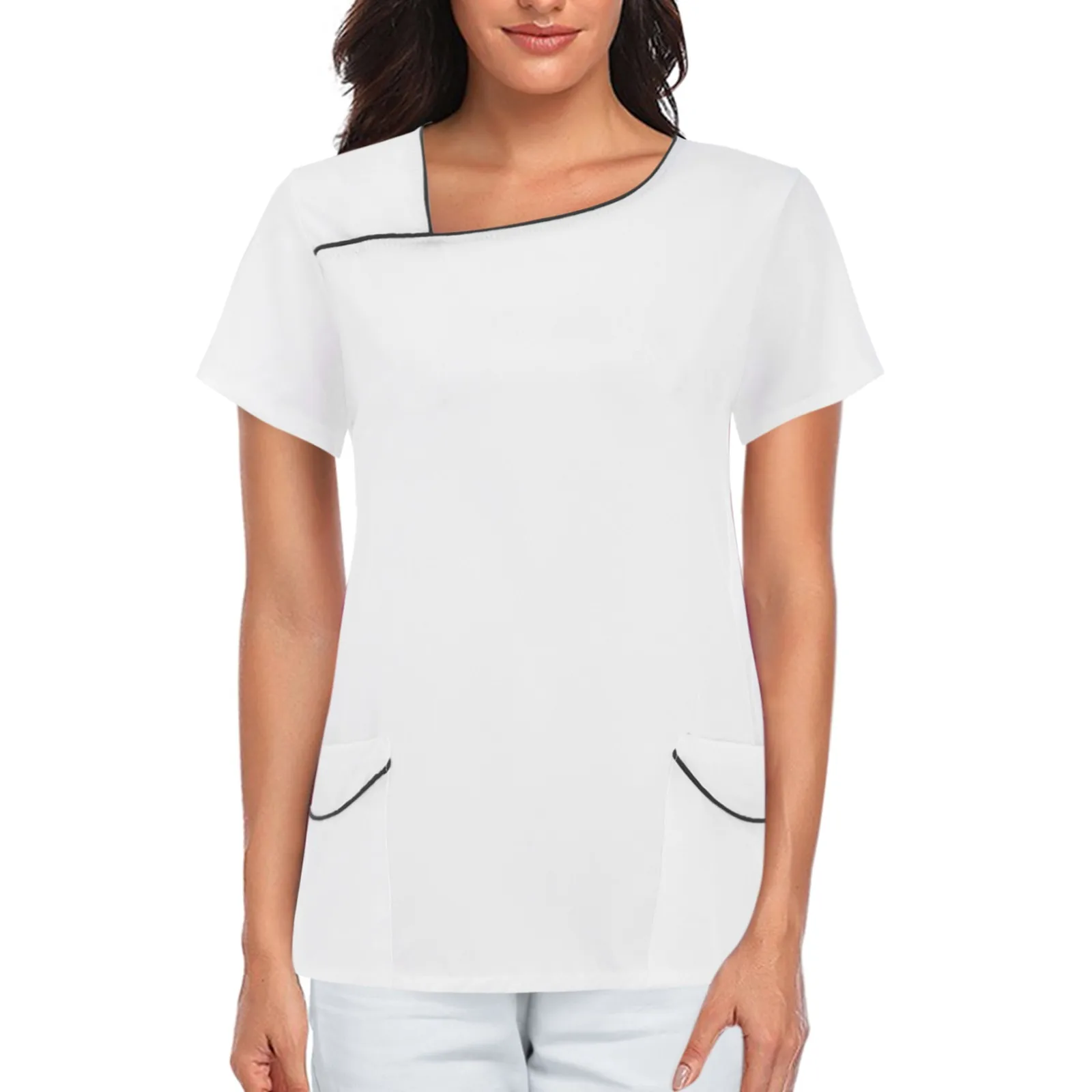 Nurse Scrubs Top Nurse Uniform Dress Nurse Uniform Suits Nurse Uniform Workwear Women Short Sleeve V-neck Solid Color Nursing Blouse Working Uniforms Overalls Top