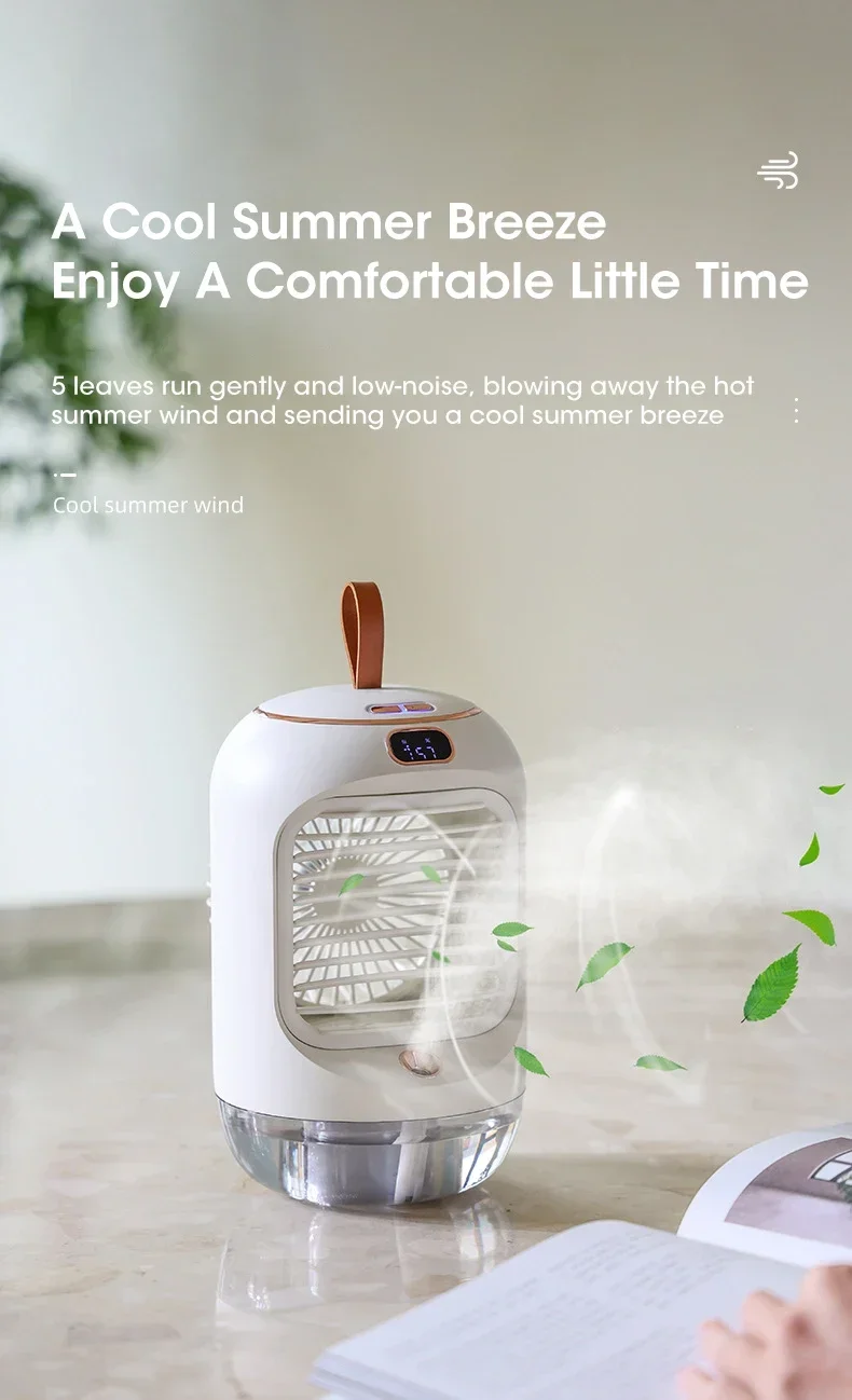 Portable USB 4000mAh Air Cooler Fan 3-in-1 Humidifier Quiet Night Light for Home Office Bedroom