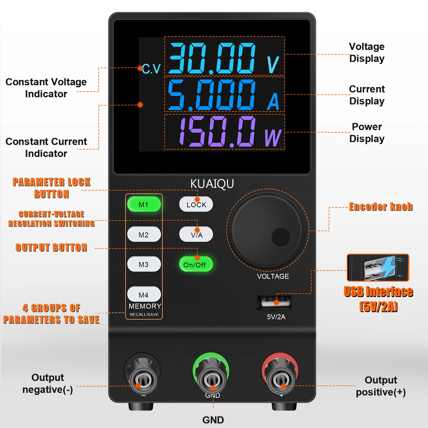 KUAIQU 300V 1A Einstellbares Labor-Netzteil 30V 10A 300W M1~M4 Ein-Klick-Zugriff Stromquelle Geregelte Schaltspannungsprüfung – Detail 14