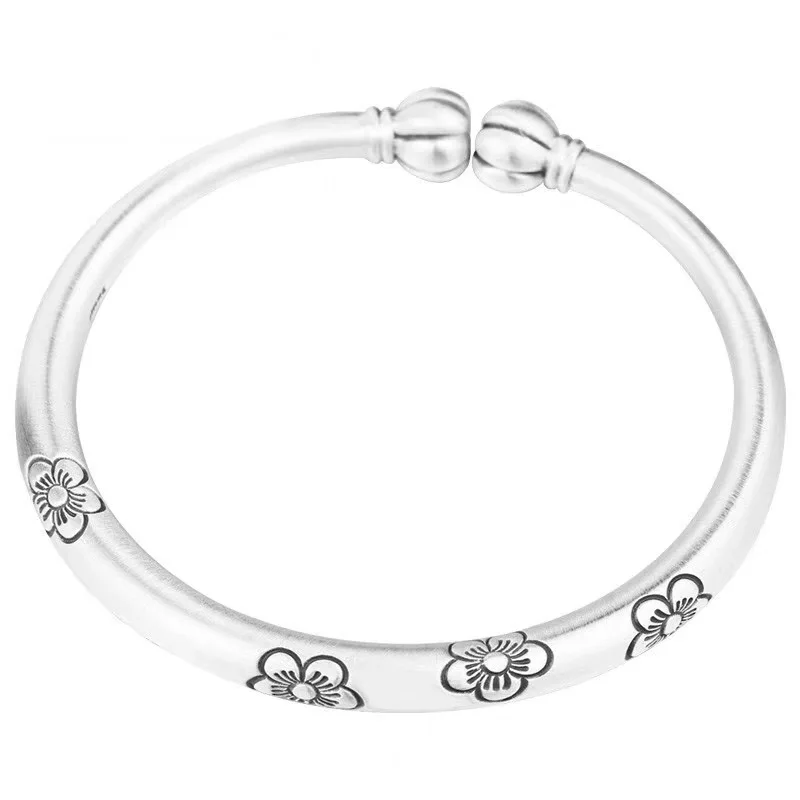 S9999 Full silver pumpkin head silver bracelet female sterling silver plum blossom open bracelet