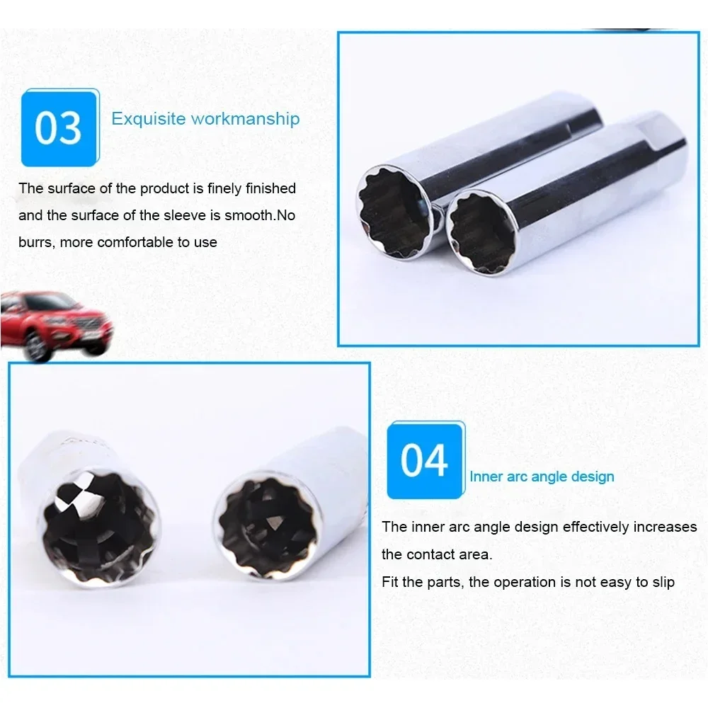 Description Picture 3 of item4pcs Car Spark Plug Socket Wrench Set 14mm/16mm Magnet Sleeve 12-Point Pull Out Spark Plugs Remover Sockets Auto Repair Tool