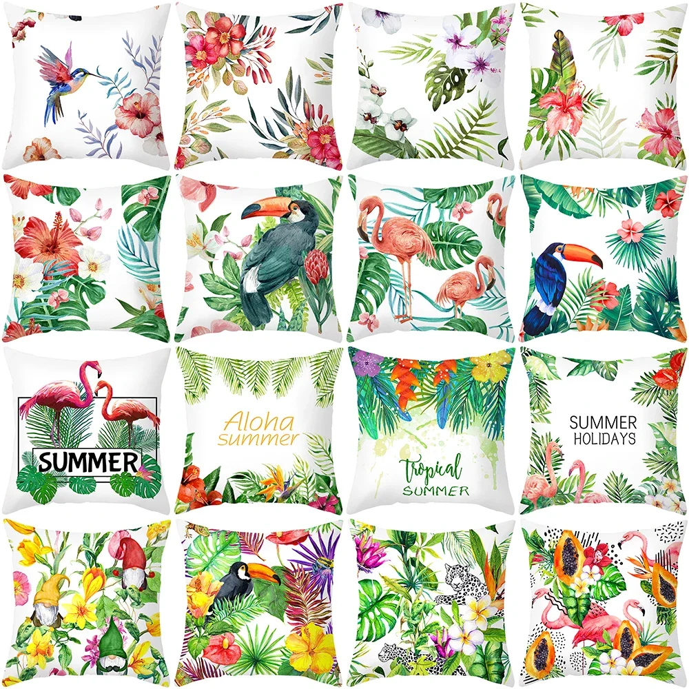 

2023 Spring Nordic Pillow Case for Sofa Home Decor Polyester Cushion Cover Designer Hogar Tropical Style Plants Animals Print