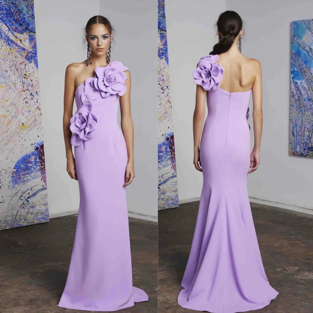 Jersey Flower Draped Pleat Formal Evening Mermaid One-shoulder Bespoke Occasion Gown Long Dresses
