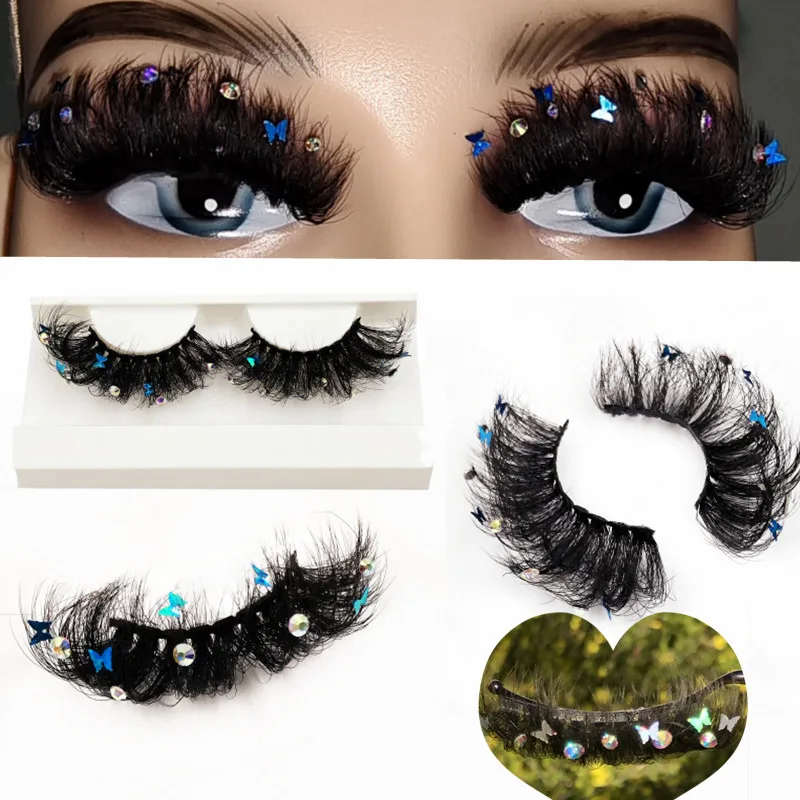 Faux Mink Long 25mm Butterfly Eyelashes 14/16/18mm Fake Lashes With Diamonds Christmas False