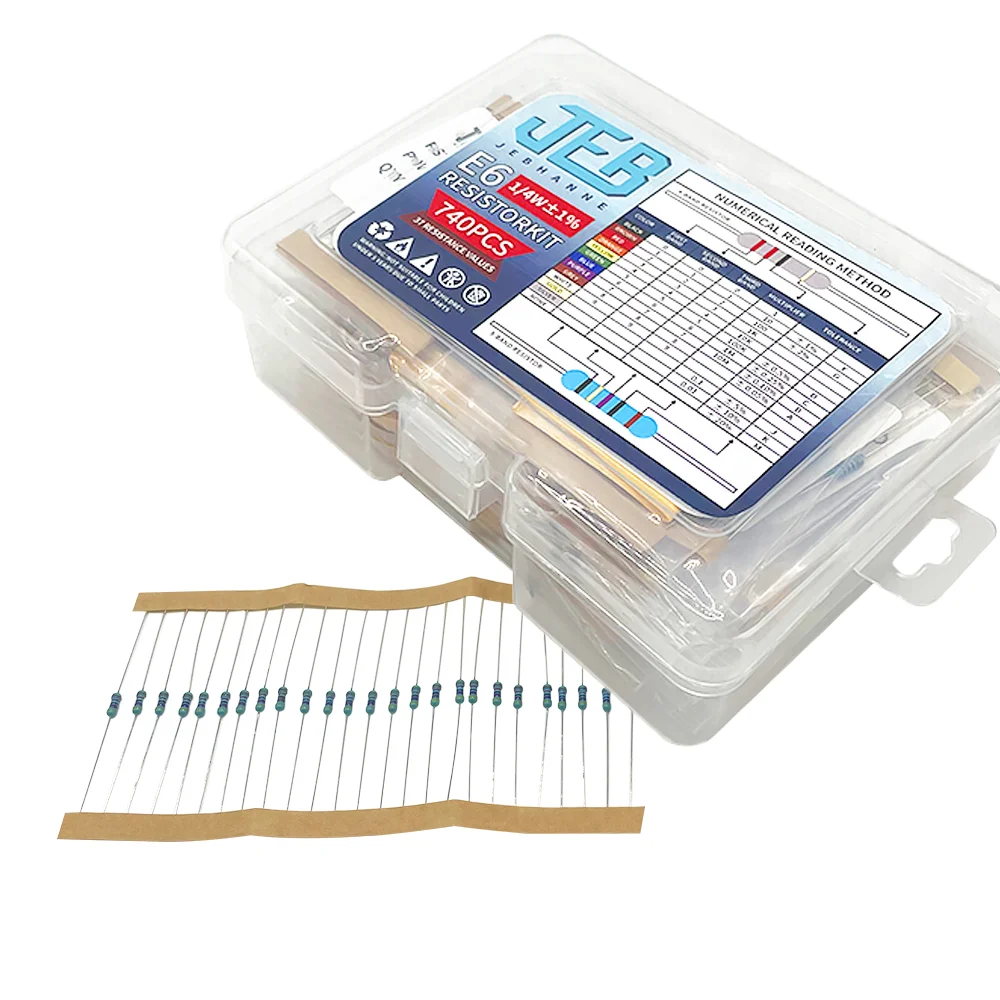 Metal Film Resistors 740PCS 1/4W Resistor Kit 37 Values 1&Omega;~1M&Omega; 0.25W 1% 5%