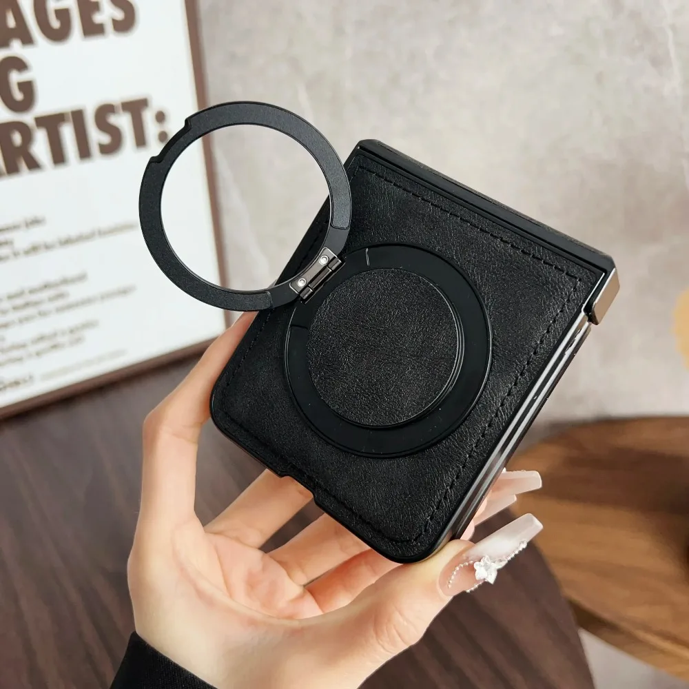 Elegant Retro PU Leather Phone Case with Rotatable Holder and Anti-Drop Back Cover