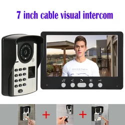 SYSD Wired Visual Doorbell 7 "LCD Fingerprint Video Door Phone Intercom System, Password Unlock 1 Camera + 1 Monitor
