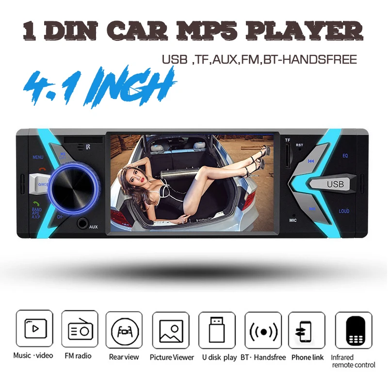 

Car Radio 1 DIN 4 inch Video Stereo MP4 MP5 Player Bluetooth FM/USB/TF Support Rear Camera Audio two Video Output 12V
