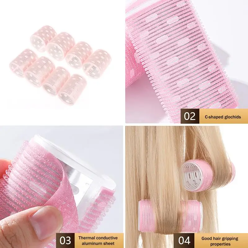 핫 8개입 60mm 특대형 알루미늄 코어 블랙 그레이 헤어 롤러 세트 다양한 사이즈 훅앤루프 점보 에어뱅 매직 슬립 컬 바