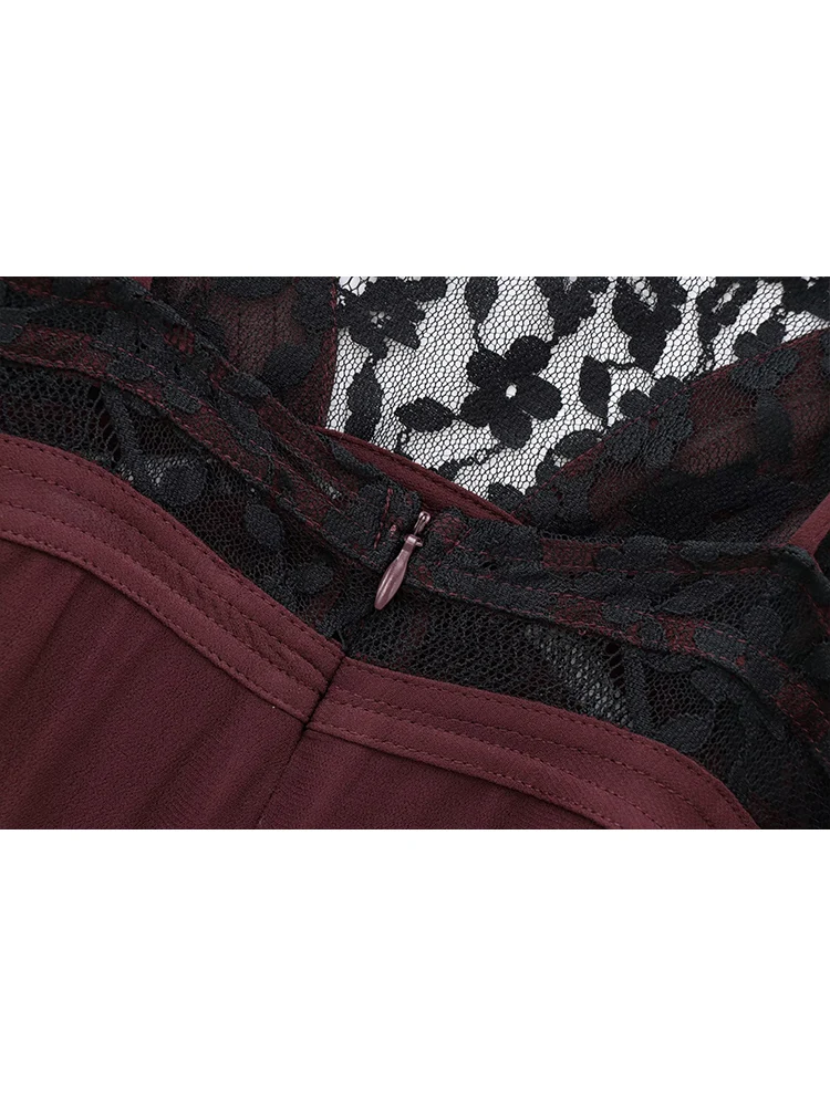 Women's Sexy Midi Dresses Solid Sleeveless Lace Splicing Dress Backless Slim Elegant Party Sling Dress Fashion Ladies New