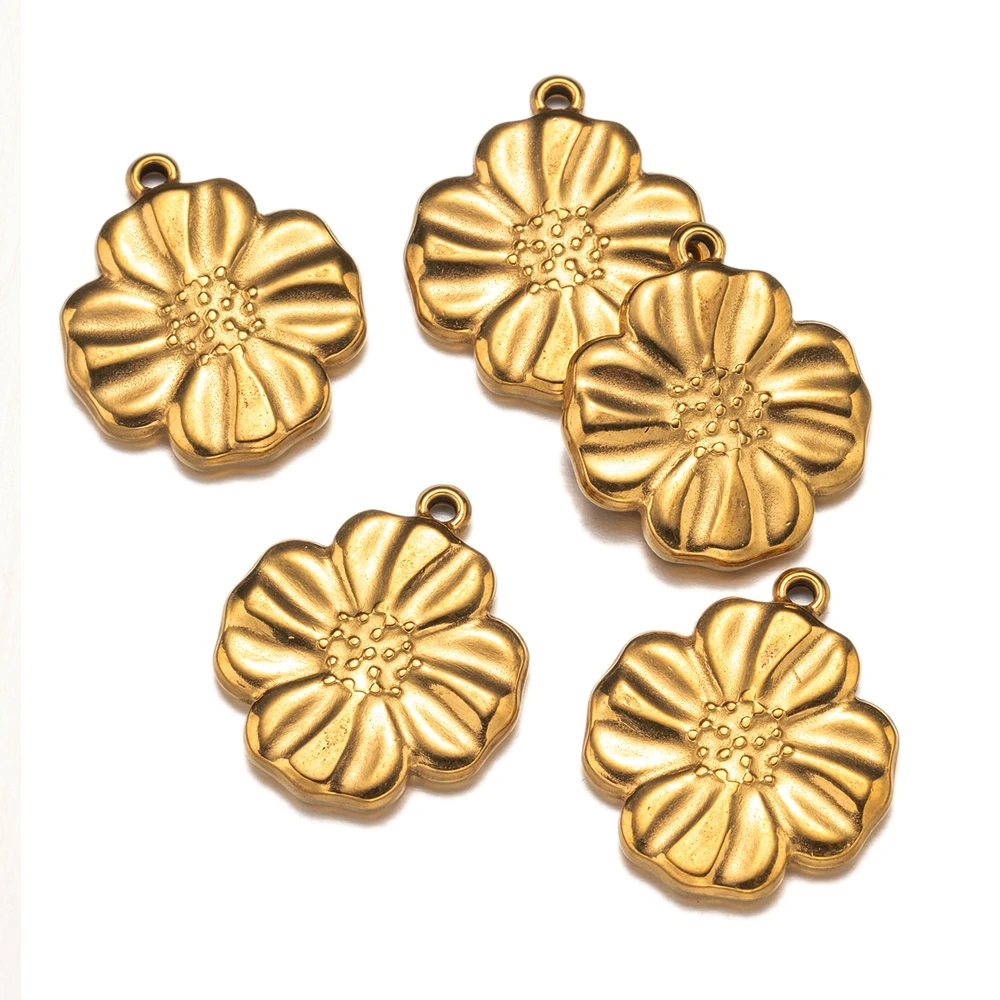 5 Stück Gold Edelstahl Charms Herz Blume Muschel Anhänger für DIY Halskette Armband Zubehör Schmuckherstellung Handwerk Großhandel – Detail 7