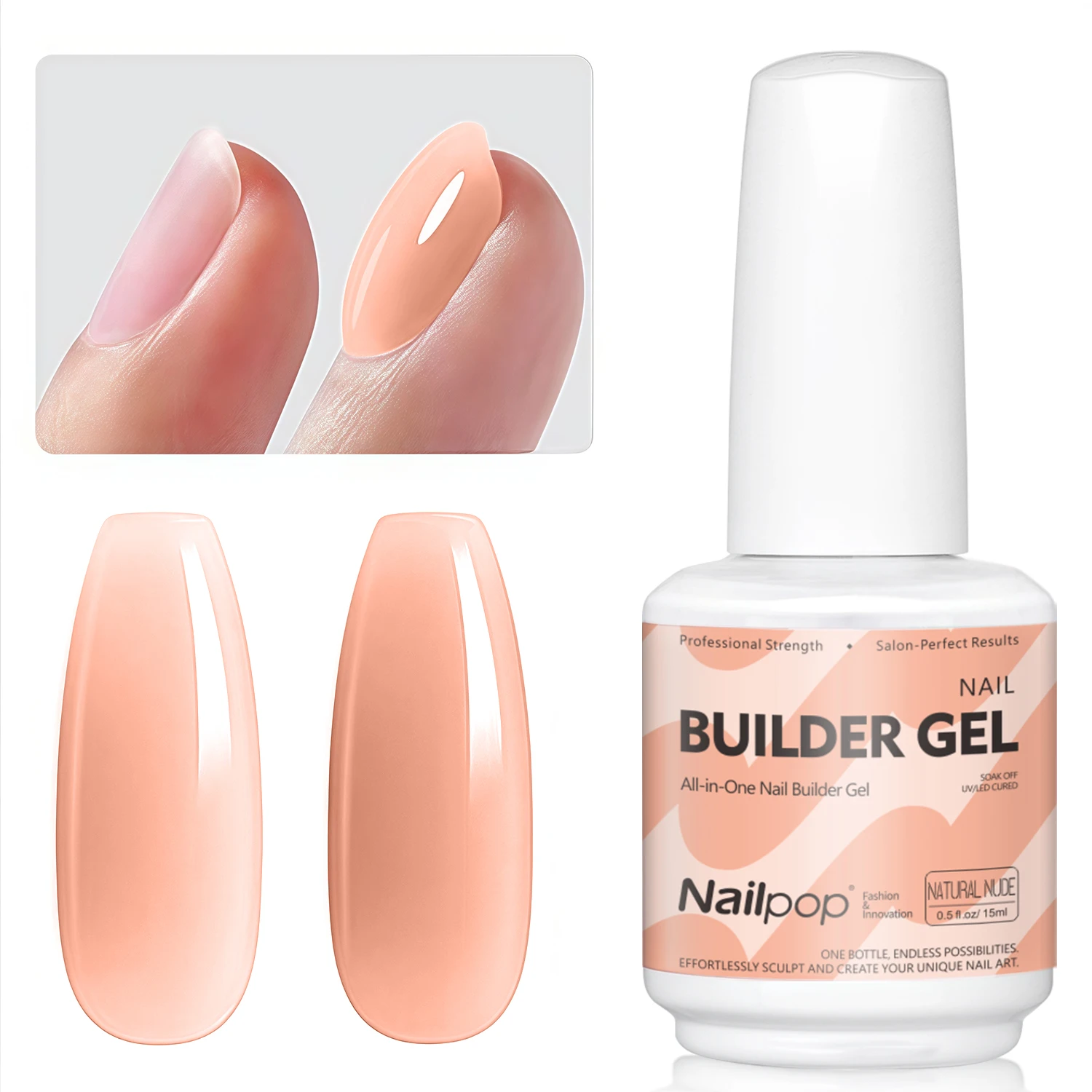 Nailpop 15ml Builder Gel: Enhanced Nail Strengthener & Extension Polish - Soak Off UV Gel Rhinestone Glue in 4 Vibrant Colors