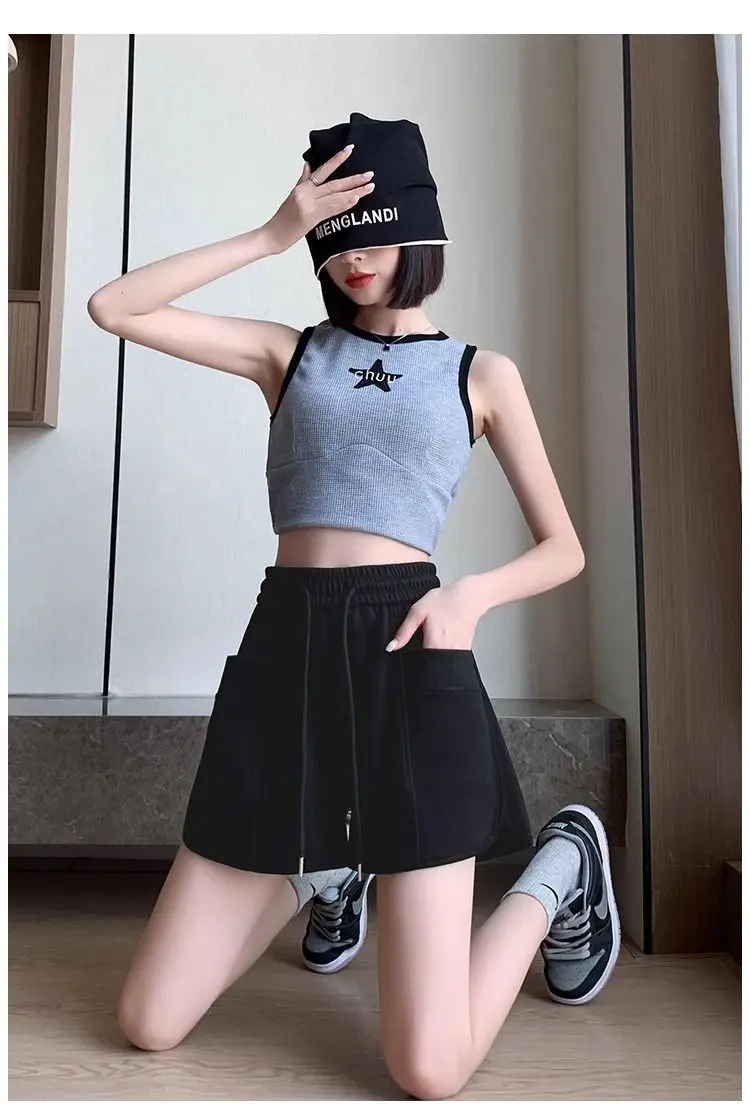 Frauen Sommer 2026 Lose Dünne Kordelzug Hot Pants Koreanische Hohe Taille Breite Bein Casual Vielseitige Sport Shorts für Outdoor Tragen – Detail 6