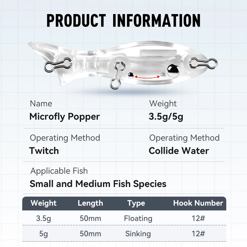 Kingdom PO-50 Popper Fishing Lures 50mm 3.5g 5g Floating