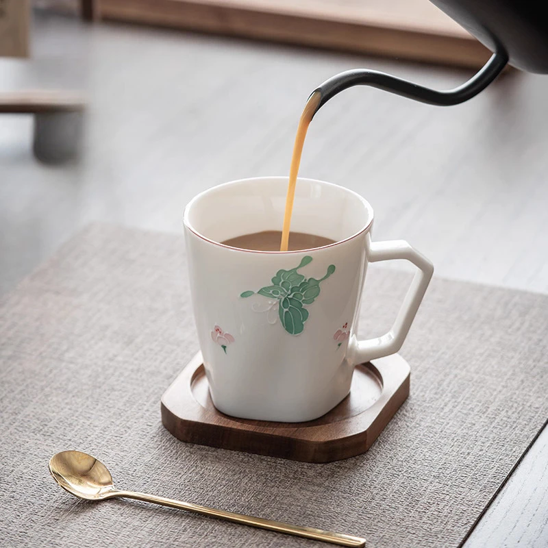 Chinese Style Ceramic Mug, Personal Office White porcelain hand-painted butterfly underglaze color, Water Coffee Cup, 300ml, 1Pc