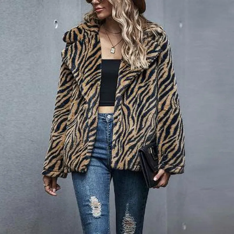 

2023 New Autumn and Winter Zipper Jacket Casual Wear Latest Coat Fashion Women's Top Tiger Print Long Sleeve Lapel Stand Collar