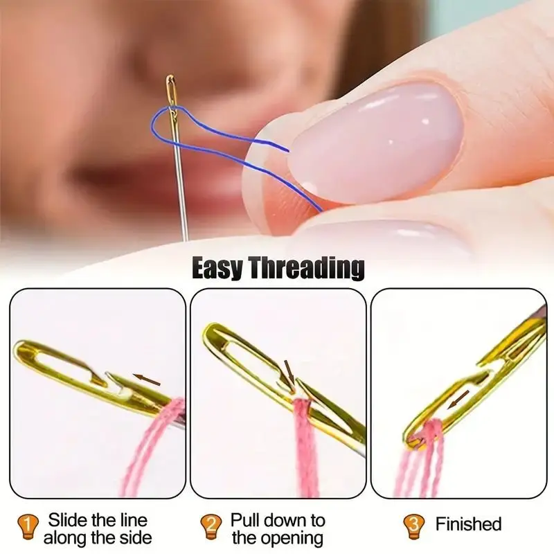 Side Hole Blind Sewing Needles Stainless Steel Elderly Self Threading Needle Household DIY Jewelry Beading Needle Thread