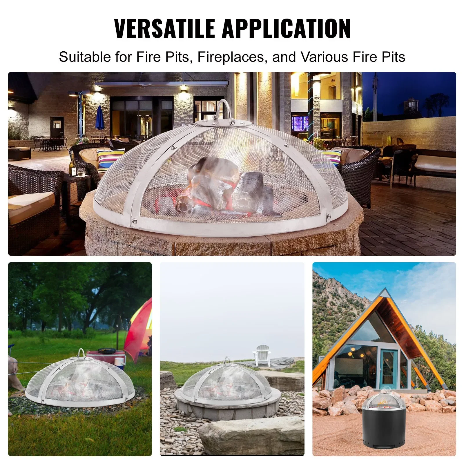 Fire Pit Spark Screen Round 40" Reinforced Heavy Duty Steel Metal Cover Outdoor Firepit Lid for Outdoor Patio