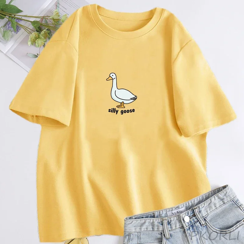thumbnail image 1 of Camiseta de ganso Silly para mujer, ropa de moda Unisex, algodón, manga corta, Tops de ganso Fuuny, ropa estética, Verano, 1 of 5