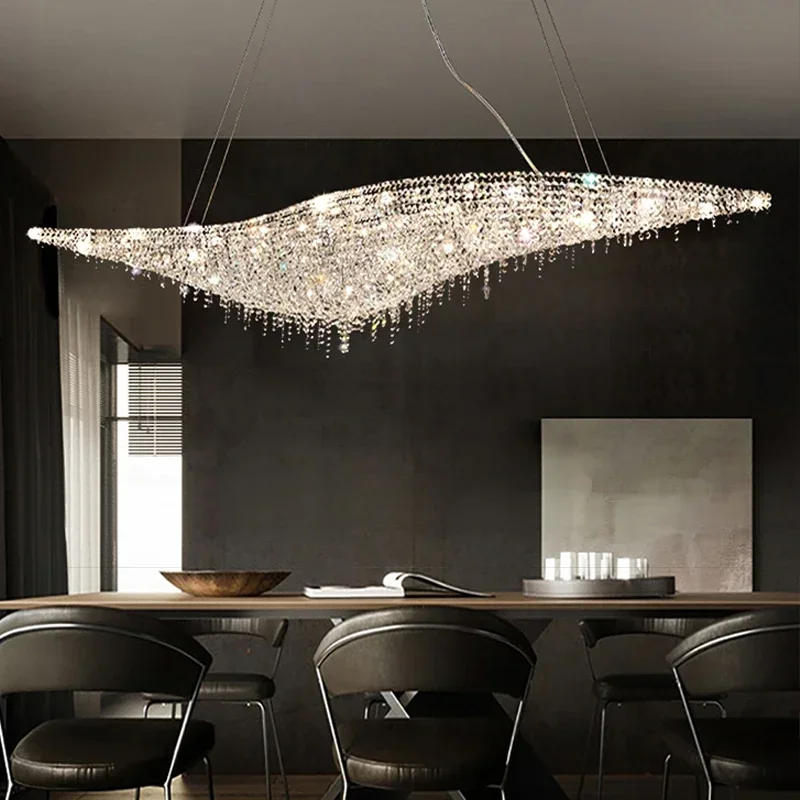 Crystal Bead Pendant Lights Post-modern Chrome Lighting Fixture Hanging Lamp for Ceiling LED Lustre Home Decor