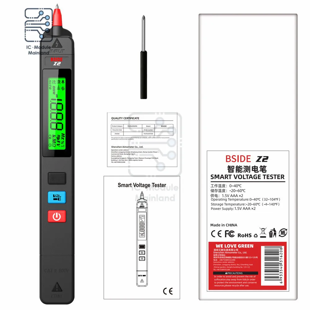 

BSIDE Z2 LCD Screen Intelligent Non-Contact Induction AC Voltage Tester Pen-Type Leakage Live Wire Breaker Household Voltmeter