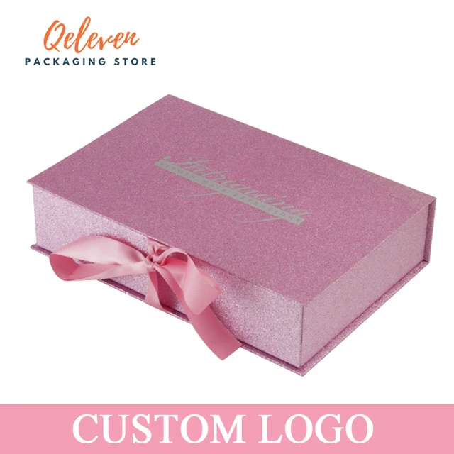 Custom light pink gift packaging box with satin lining