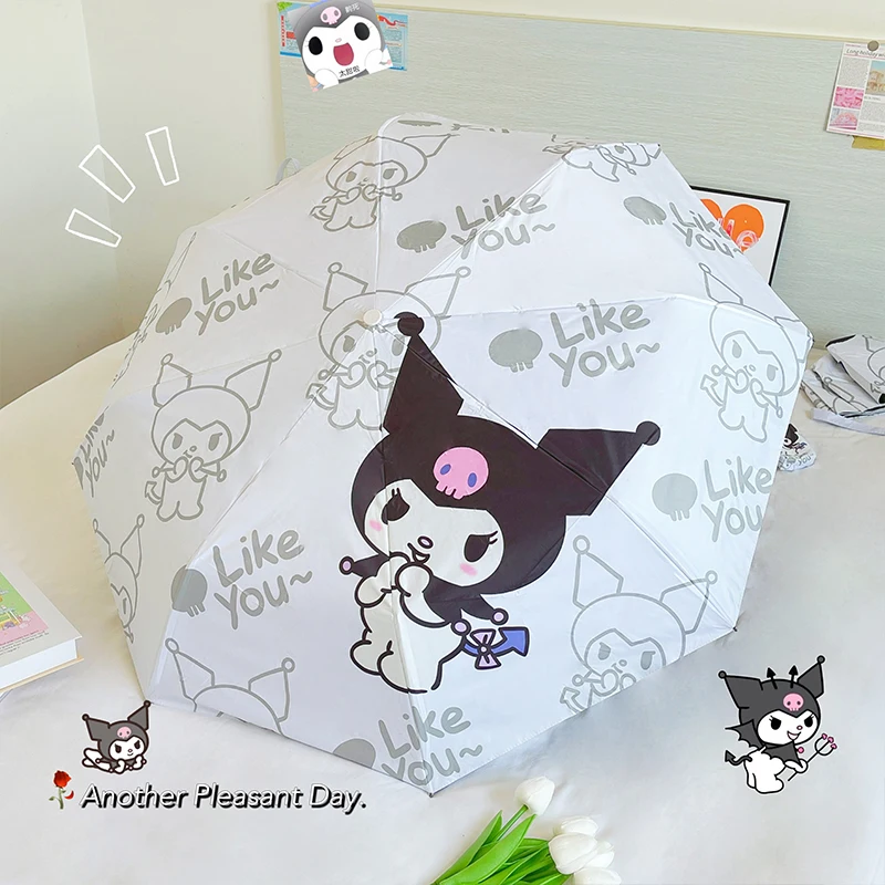 

Sanrio New Summer Umbrella Parasol Transparent Umbrella Fully Automatic Portable Anti-Uv Folding Umbrella Cartoon Kuromi