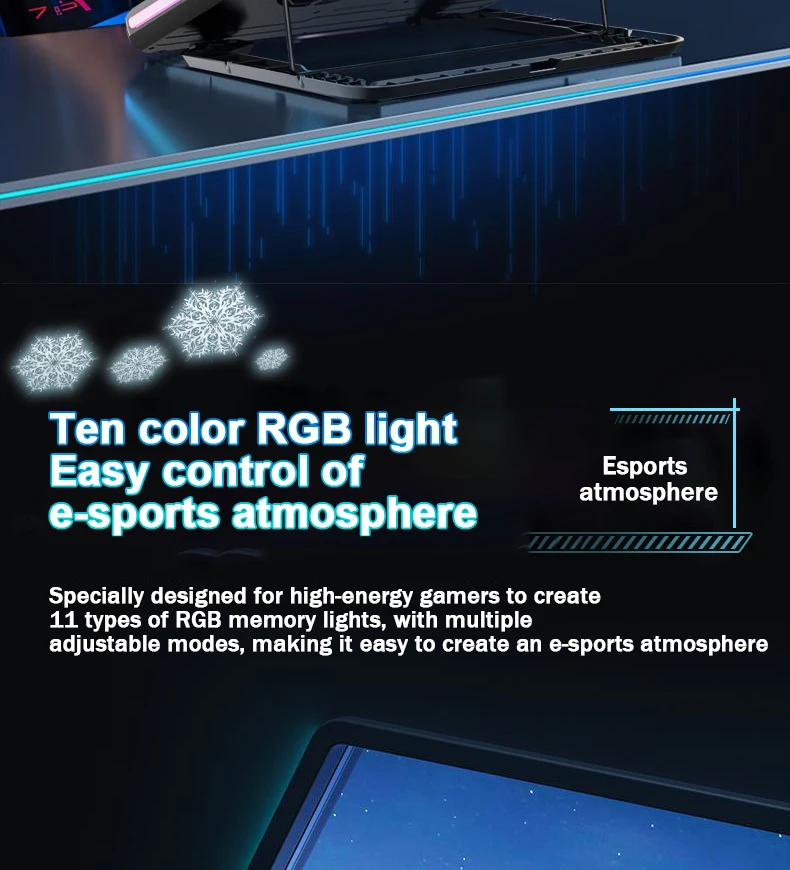 17 Gaming W/ RGB Light HD Display Laptop Cooling Pad 5 Angle Adjustable Notebook Cooler Stand For 15-21'' Computer_voghion.com