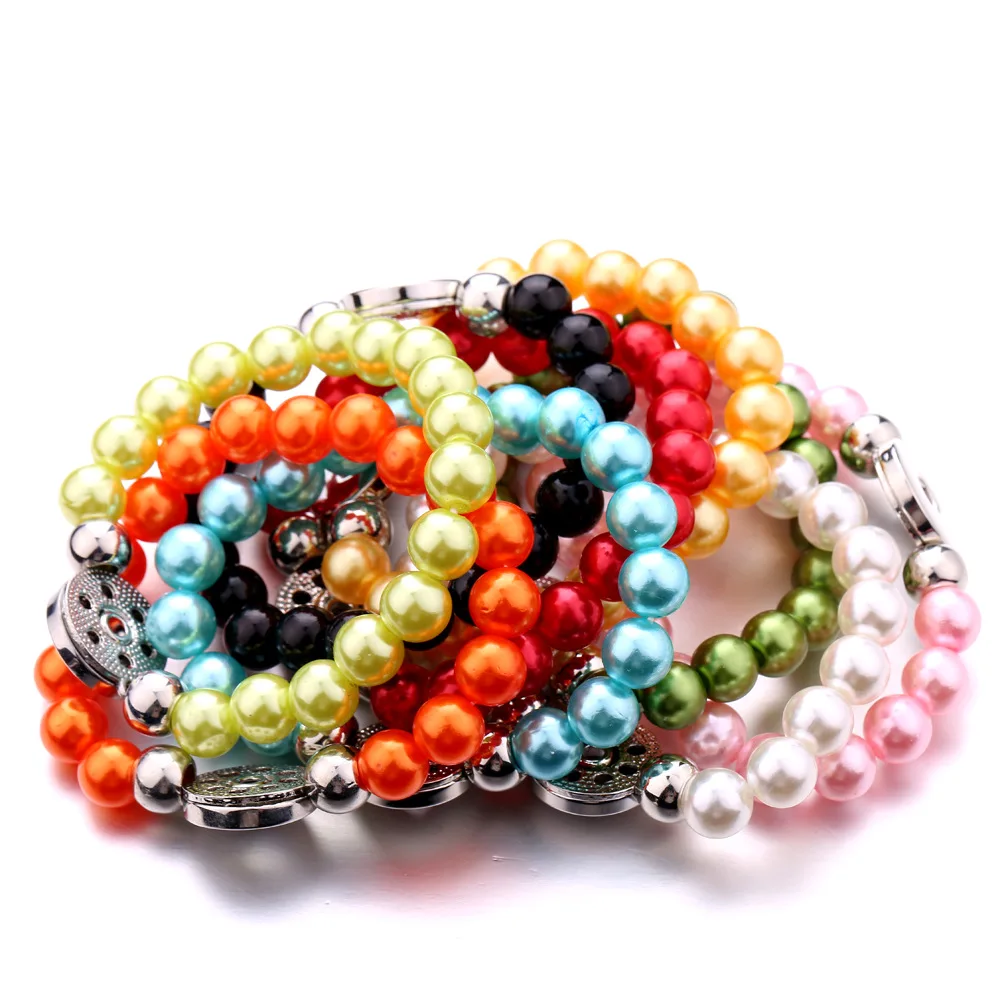12PCS Colorful Imitation Pearl Handmade Beaded Bracelets 18mm Snap Button Bracelet DIY Snaps Jewelry