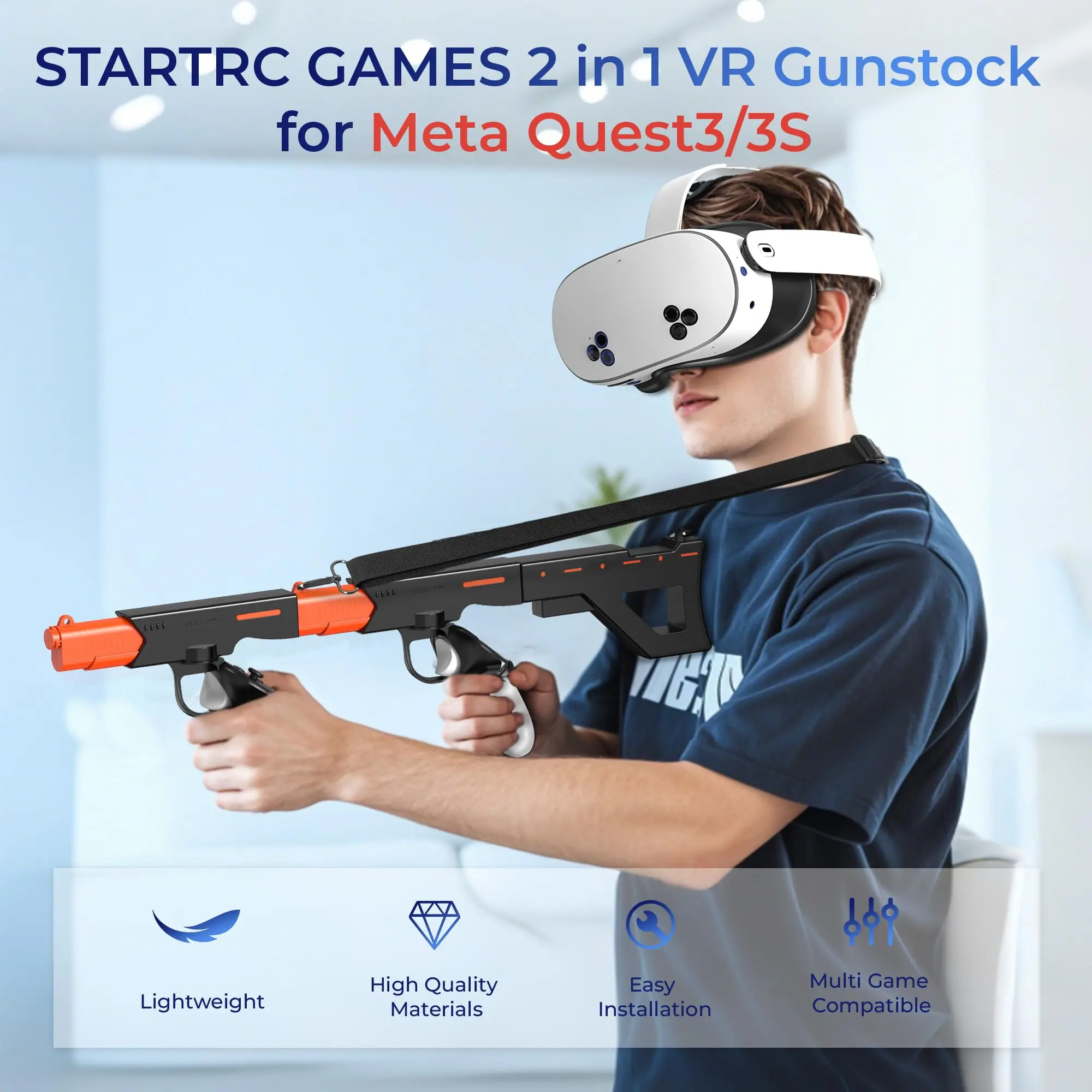 Supporto per Pistola VR per Meta Quest 3S/Quest 3, Accessori VR Magnetici per Oculus Quest 3, Impugnature per Controller con Cinghie da Spalla - immagine 2