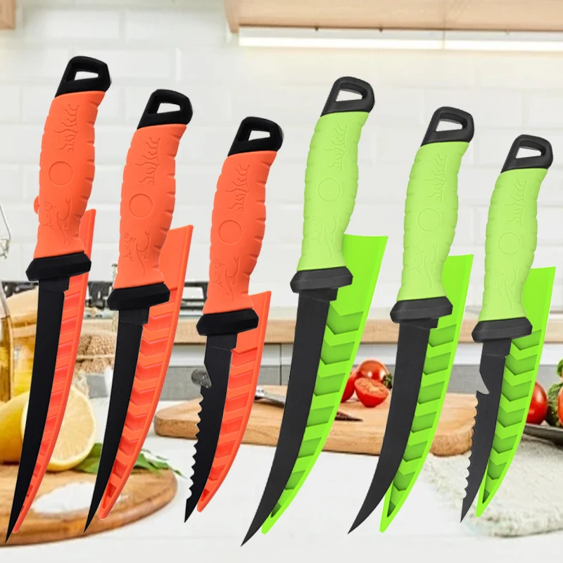Black Blade Fish Knife and Fish Meat Portable Fishing Gear Stainless Steel Kitchen Boning Knife Vegetable and Fruit Knife