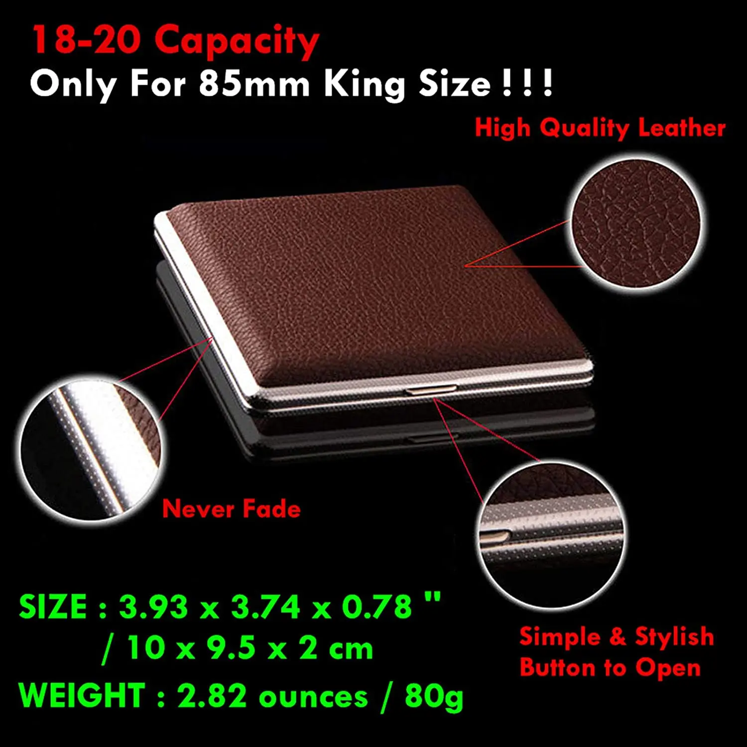 20 Sticks Leather Cigarette Case Metal Smoking Accessories Gift for Men cigarette case
