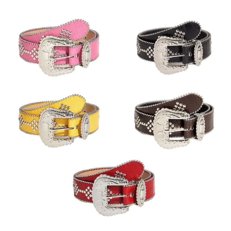 

PU Waist Belt with Metal Rivet Adjustable Length Waist Belt Woman Girls Jeans Dresses Skirt Coat Decors Waistband Dropship