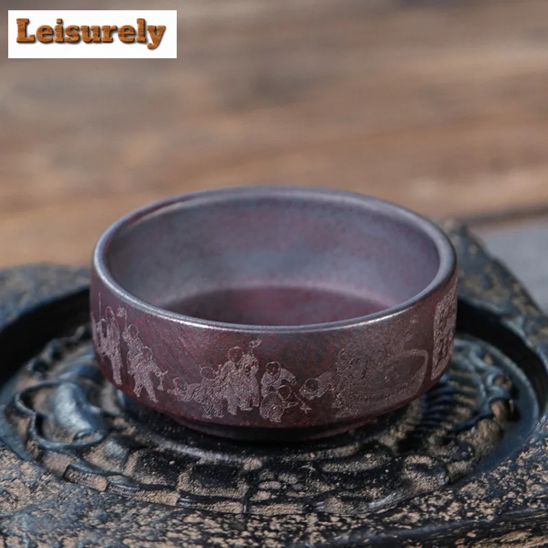 150ml Yixing Purple Clay Hundred Sons Good Fortune Teacup Aesthetic Tea Bowl Jug Tea-tasting Meditation Cup Chazhan Master Cups