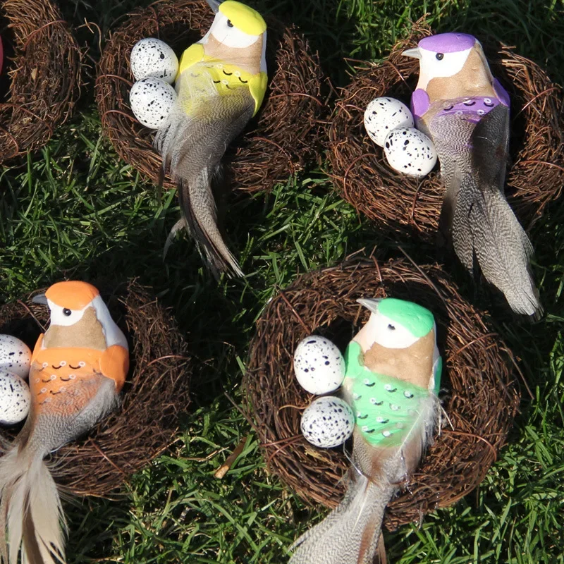 Bird House Round Rattan Bird Nest Easter Handmade DIY Craft Vine Simulation Egg Decor Props
