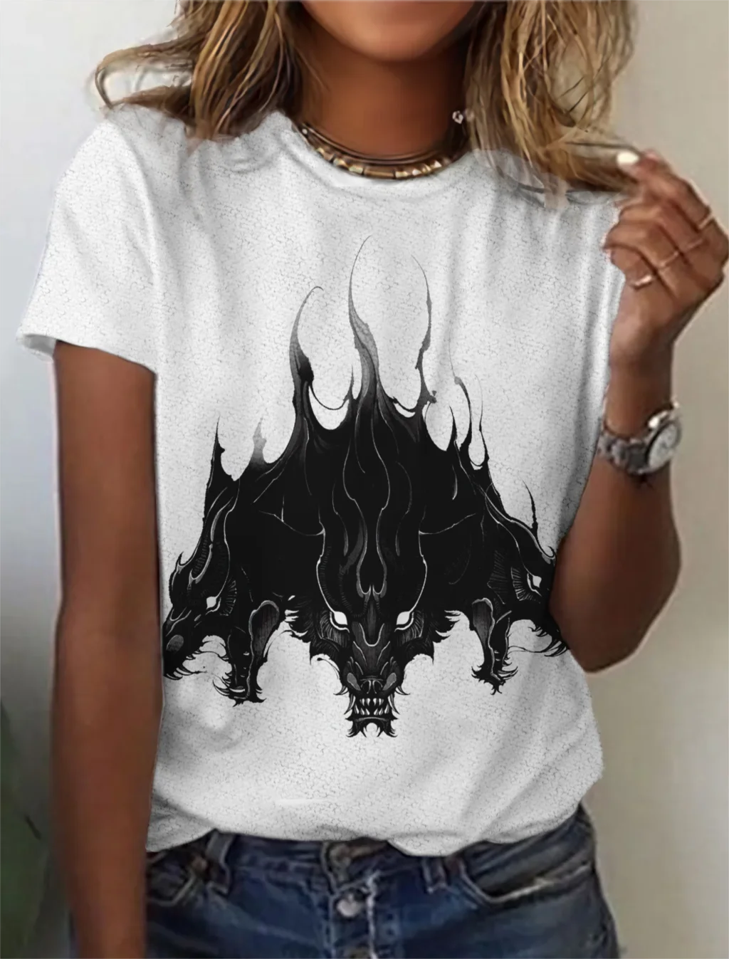 Fashion Women's T-shirt with wolf  Graphic 3D Printed Short Sleeve Summer  T-shirt oversized Polyester Fiber Clothing623_voghion.com
