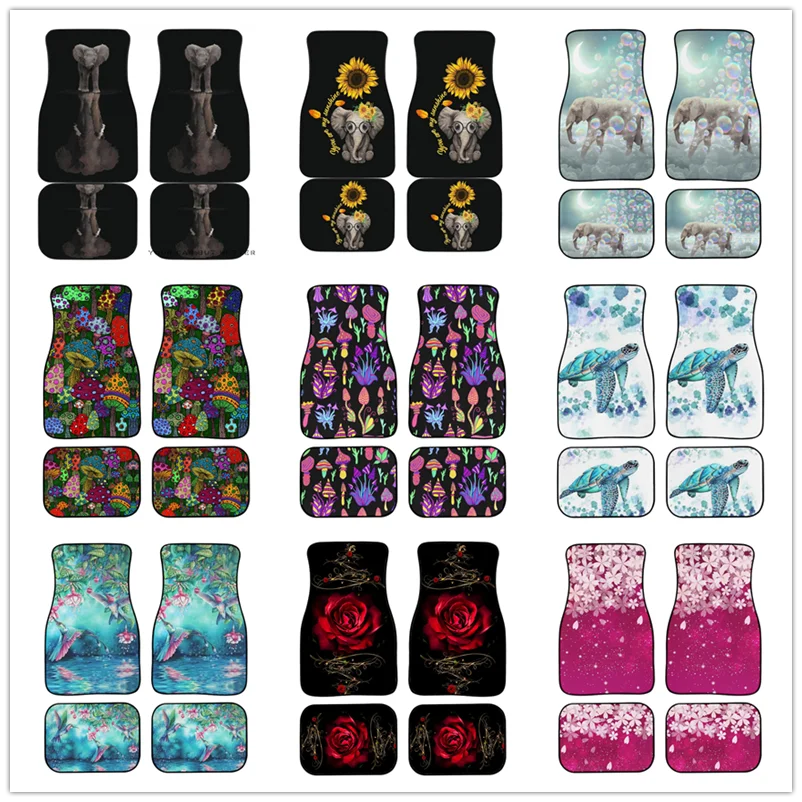

Elephant Car Floor Mats for Women 4 Pieces Anti-Slip Auto Car Front and Rear Liner Rug SUV Trunk Accessories