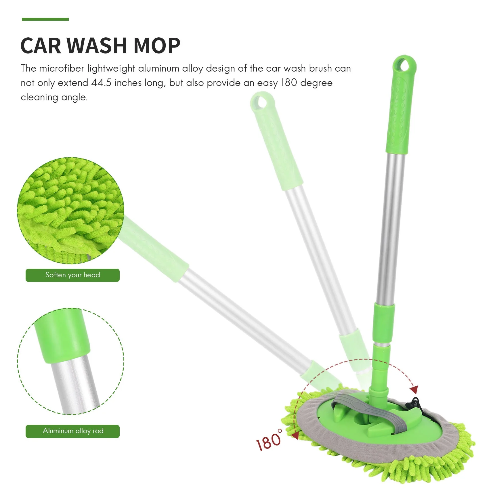 

2 in 1 Car Wash Mop Mitt with Long Handle, Chenille Microfiber Car Wash Dust Brush Extension Pole 24-46In, Scratch Cleaning Tool