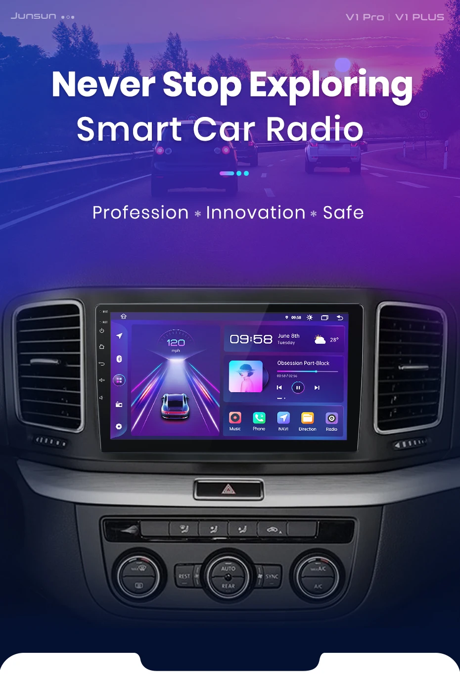 Junsun AI Wireless CarPlay für Apple Android 14 Auto Autoradio für Volkswagen Sharan 2012 2013 2014-2018 Multimedia Navi Stereo – Detail 2