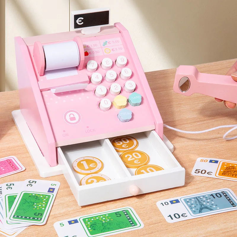 New Play House Toys Wooden Cash Register Toys Simulation Supermarket Checkout Counter Children Role-Play Girl Birthday Gift