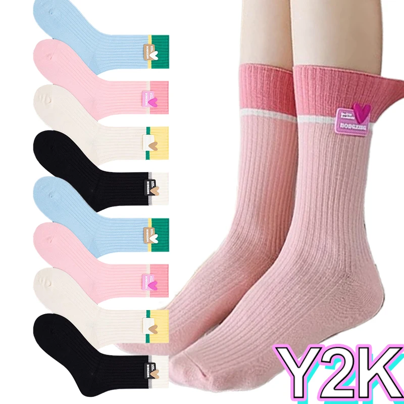 

New Fashion Sweet Heart Sock Mid-tube Women's Cotton Stocking Girls Pink Strawberry Pattern Cute Casual Sox Spring Summer Autumn