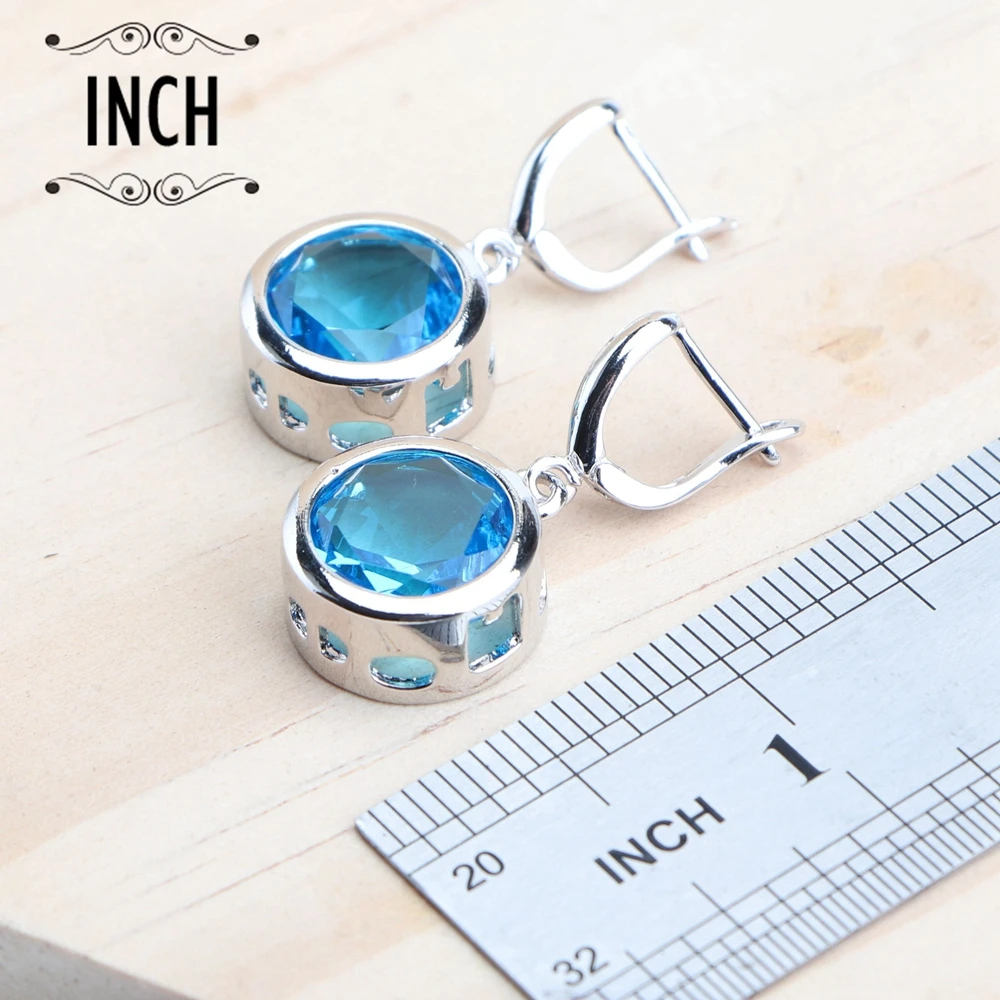 Bridal Women Blue Zircon Jewelry Sets Silver 925 Women Wedding Jewelry Charms Rings Bracelets Earrings Set Pendant Necklace